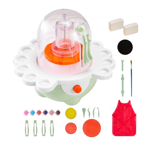 Mini keramikhjul, 50 mm och 80 mm roterande tallrikar, justerbar hastighet, elektrisk lerhjul för barn och nybörjare, komplett keramikset med lerskulpturverktyg, present till pojkar och flickor, grön