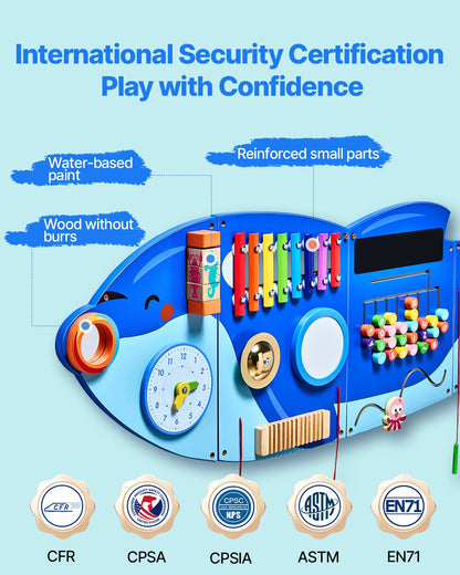 Aktivitetsvägg med aktivitetstavlor för späckhuggare, 12 aktiviteter, Montessori sensorisk väggleksak för barn 3-12 år, Montessori aktivitetscenter, perfekt för småbarnslekrum, barnkammare och klassrum