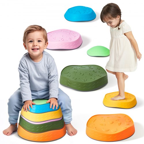 Balance Stepping Stones for Kids, 6 PCS, Up to 220 lbs, Non-Slip Toddlers Sensory Stepping Stones, Obstacle Course Coordination Game Toys Indoor or Outdoor Play for Children Aged 3 4 5 6 7 8+