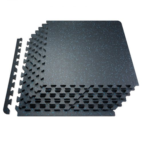 0.56 Inch Thick Gym Floor Mats, 12 Tiles Rubber Top with EVA Foam, 25" x 25" Gym Flooring Workout Mats with 48 sq.ft Coverage, Interlocking Puzzle Gym Mats for Gym, Home, Garage, Black & Blue