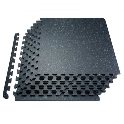 0.56 Inch Thick Gym Floor Mats, 6 Tiles Rubber Top with EVA Foam, 25" x 25" Gym Flooring Workout Mats with 25 sq.ft Coverage, Interlocking Puzzle Gym Mats for Gym, Home, Garage, Black & Blue