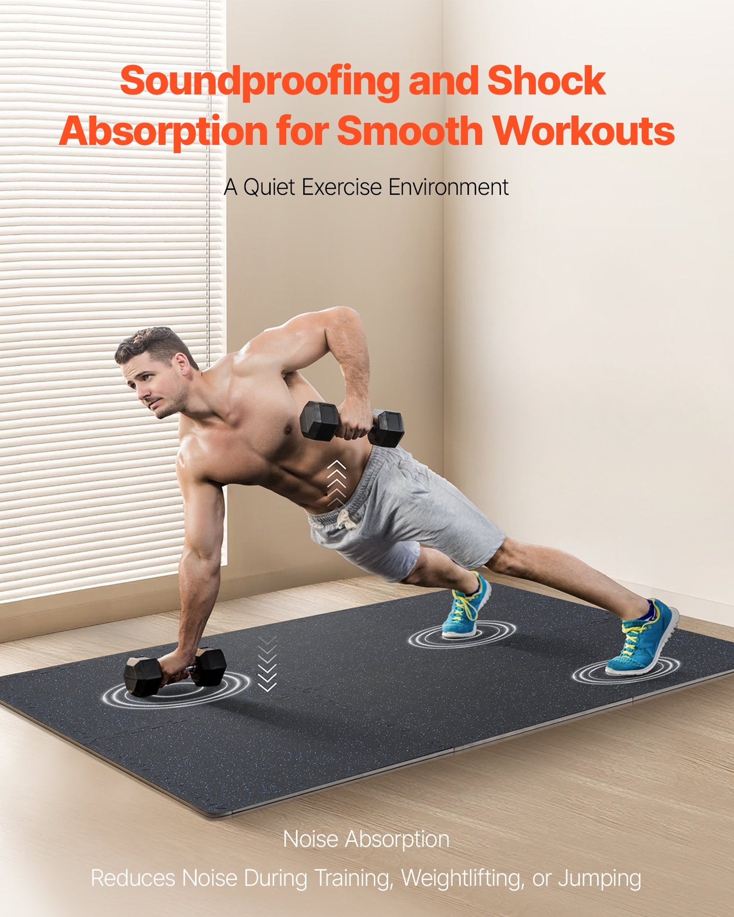 0.56 Inch Thick Gym Floor Mats, 25 Tiles Rubber Top with EVA Foam, 25" x 25" Gym Flooring Workout Mats with 100sq.ft Coverage, Interlocking Puzzle Gym Mats for Gym, Home, Garage, Black & Blue