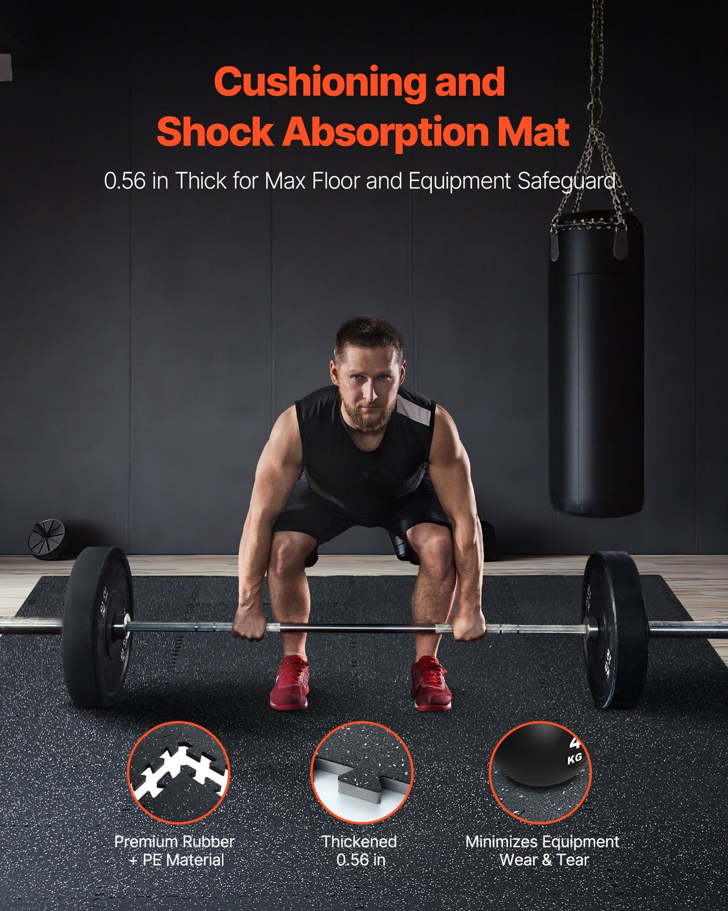 0.56 Inch Thick Gym Floor Mats, 6 Tiles Rubber Top with EVA Foam, 25" x 25" Gym Flooring Workout Mats with 25 sq.ft Coverage, Interlocking Puzzle Gym Mats for Gym, Home, Garage, Black & White