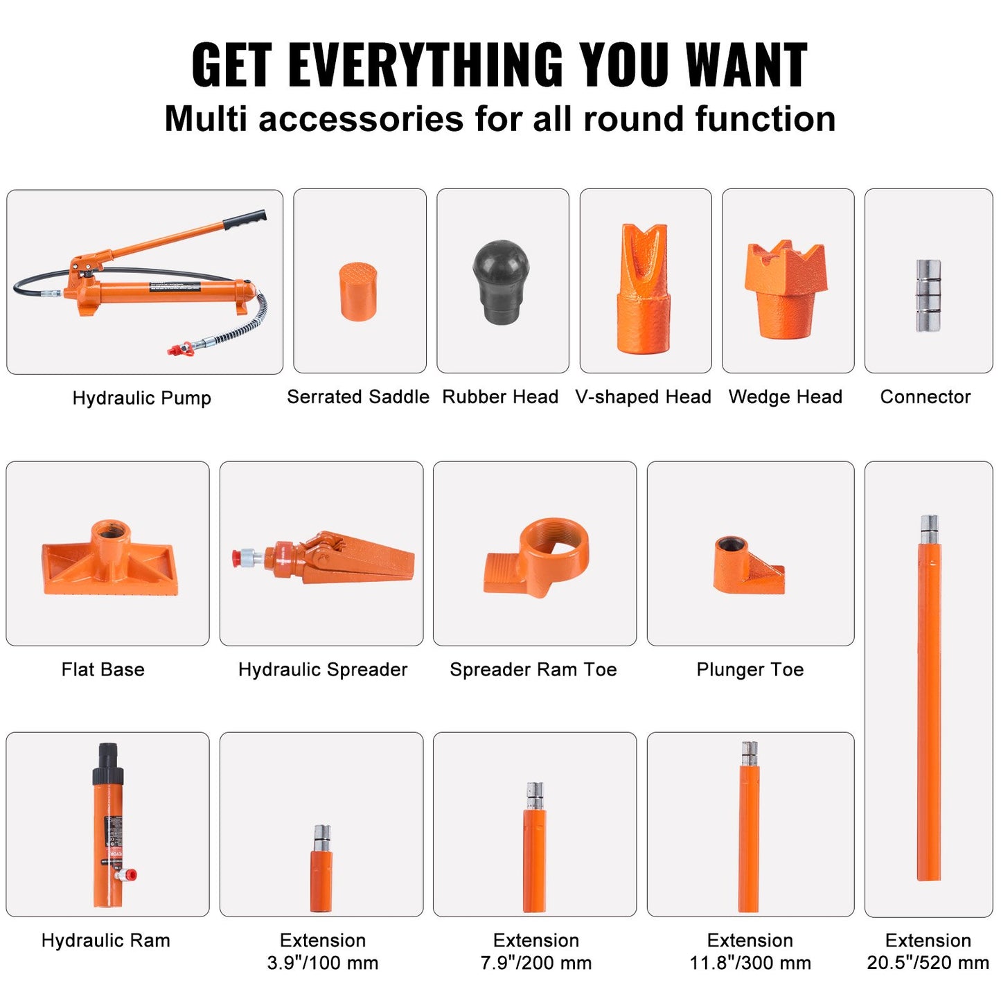 12 tons portakraftssats, bärbar hydraulisk domkraft med 1,4 m oljeslang, reparationssats för bilram med förvaringsväska för bilreparationer, lastbilar, lantbruk