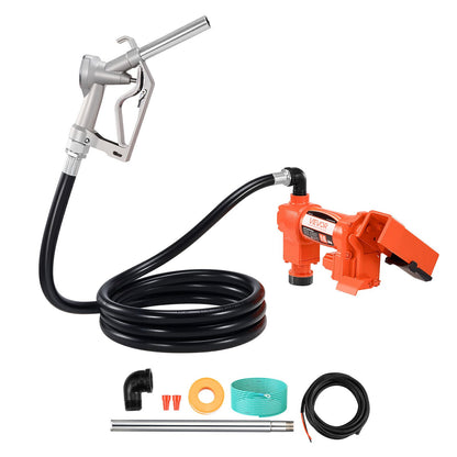Fuel Transfer Pump, 12V DC 61 L/min(16 GPM) 186W(1/4 HP) Diesel Pump, Extractor Pumps with Manual Nozzle, Discharge Hose and Suction Pipe, for Gasoline, Diesel, Kerosene, Ethanol-Methanol Blends & Biodiesel