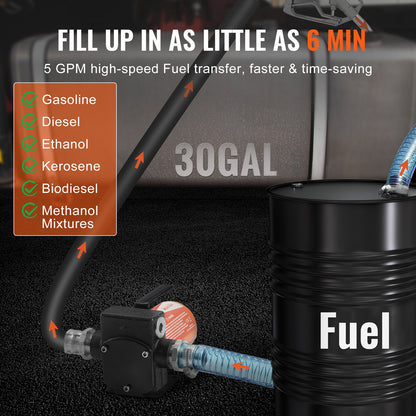 Fuel Transfer Pump, 12V DC 19L/min(5.3 GPM) 75W(1/10 HP), Portable Electric Diesel Transfer Pump with Auto Shut-Off Fuel Nozzle, Long Inlet & Outlet Hose for Gasoline, Diesel, Kerosene, Methanol Blends