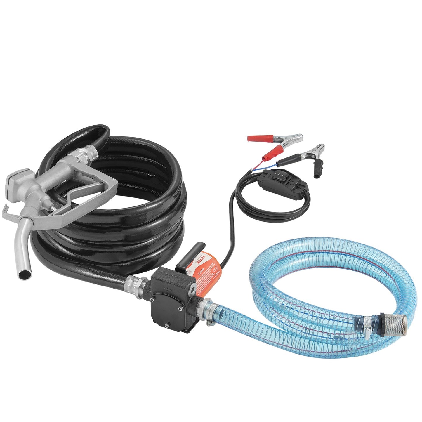 Fuel Transfer Pump, 12V DC 19L/min(5.3 GPM) 75W(1/10 HP), Portable Electric Diesel Transfer Pump with Auto Shut-Off Fuel Nozzle, Long Inlet & Outlet Hose for Gasoline, Diesel, Kerosene, Methanol Blends