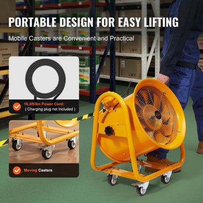 Portable Ventilator, 406.4mm Heavy Duty Cylinder Fan, 1100W Strong Shop Exhaust Fan 4240CFM, 5m Power Cord (No charging head), Industrial Utility Blower for Sucking Dust, Smoke Home/Workplace