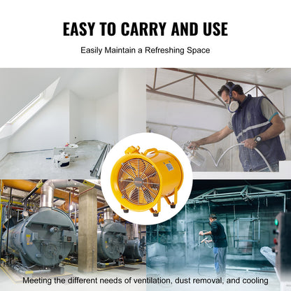 Portable Ventilator, 304.8mm Heavy Duty Cylinder Fan, 500W Strong Shop Exhaust Fan 2500CFM, 3m Power Cord (No charging head), Industrial Utility Blower for Sucking Dust, Smoke Home/Workplace