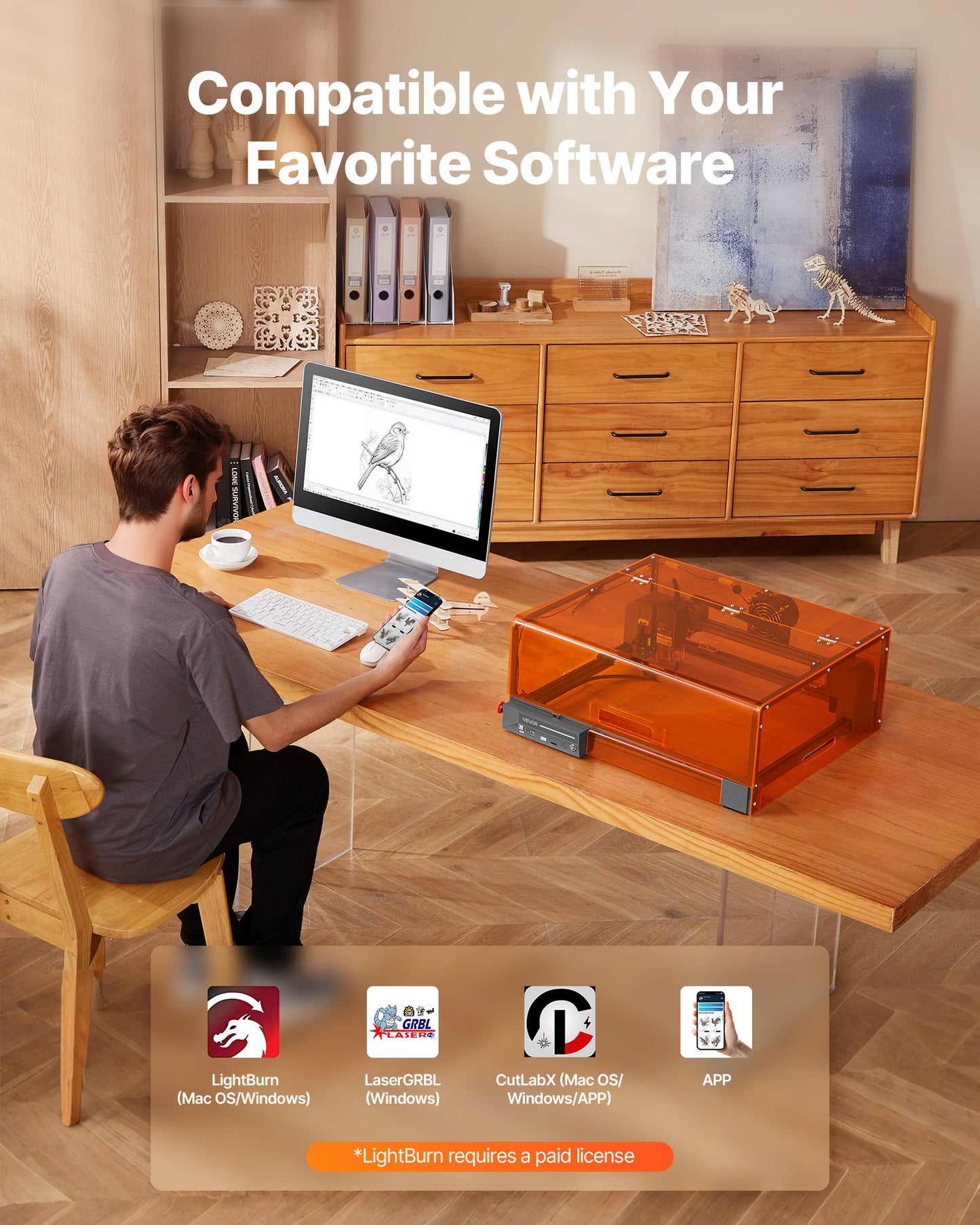 Laser Engraver, 10W, Laser Engraving and Cutting Machine with Enclosure, Laser Cutter Engraver Machine, 300 x 300 mm Working Area, 7000 mm/min, for Wood, Leather, Glass, Certain Metal, Class 1