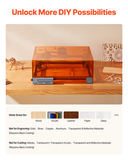 Laser Engraver, 10W, Laser Engraving and Cutting Machine with Enclosure, Laser Cutter Engraver Machine, 300 x 300 mm Working Area, 7000 mm/min, for Wood, Leather, Glass, Certain Metal, Class 1