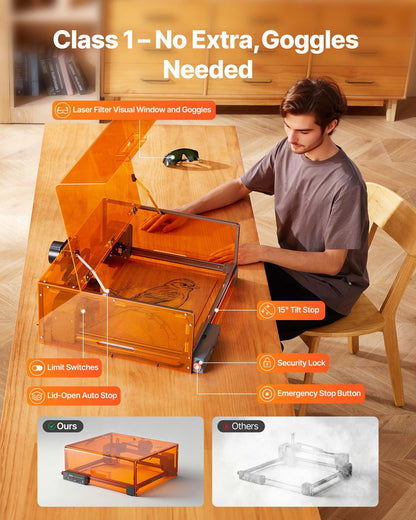 Lasergravör, 20W, lasergraverings- och skärmaskin med hölje, laserskärare och gravör, 7000 mm/min, 300 x 300 mm arbetsyta, för trä, läder, glas, vissa metaller, klass 1