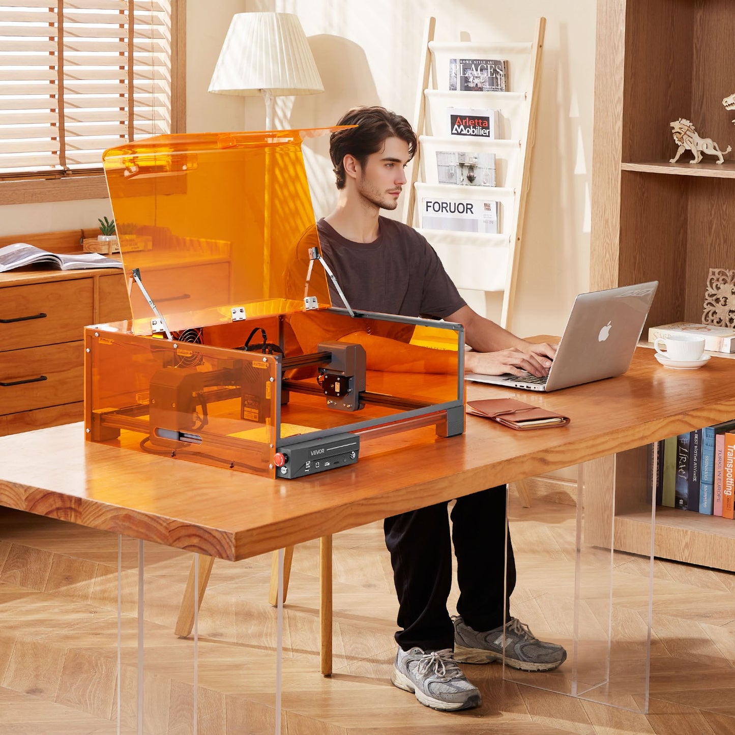 Lasergravör, 20W, lasergraverings- och skärmaskin med hölje, laserskärare och gravör, 7000 mm/min, 300 x 300 mm arbetsyta, för trä, läder, glas, vissa metaller, klass 1