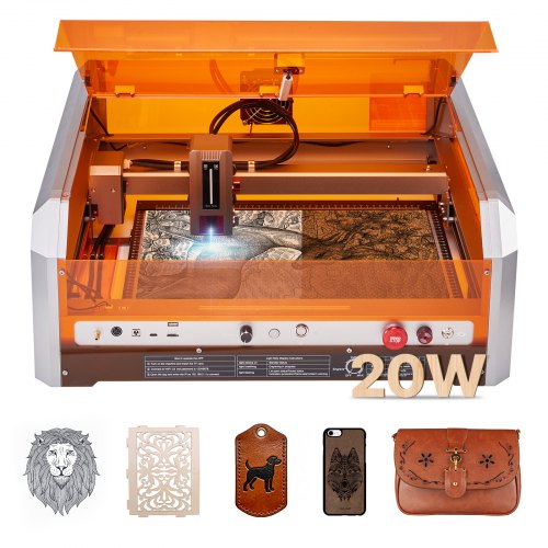 Laser Engraver, 20W, Laser Engraving and Cutting Machine with Enclosure Camera, Laser Cutter, 400 x 400 mm Working Area, 30000 mm/min, for Wood, Leather, Glass, Paper, Certain Metal, Class 1