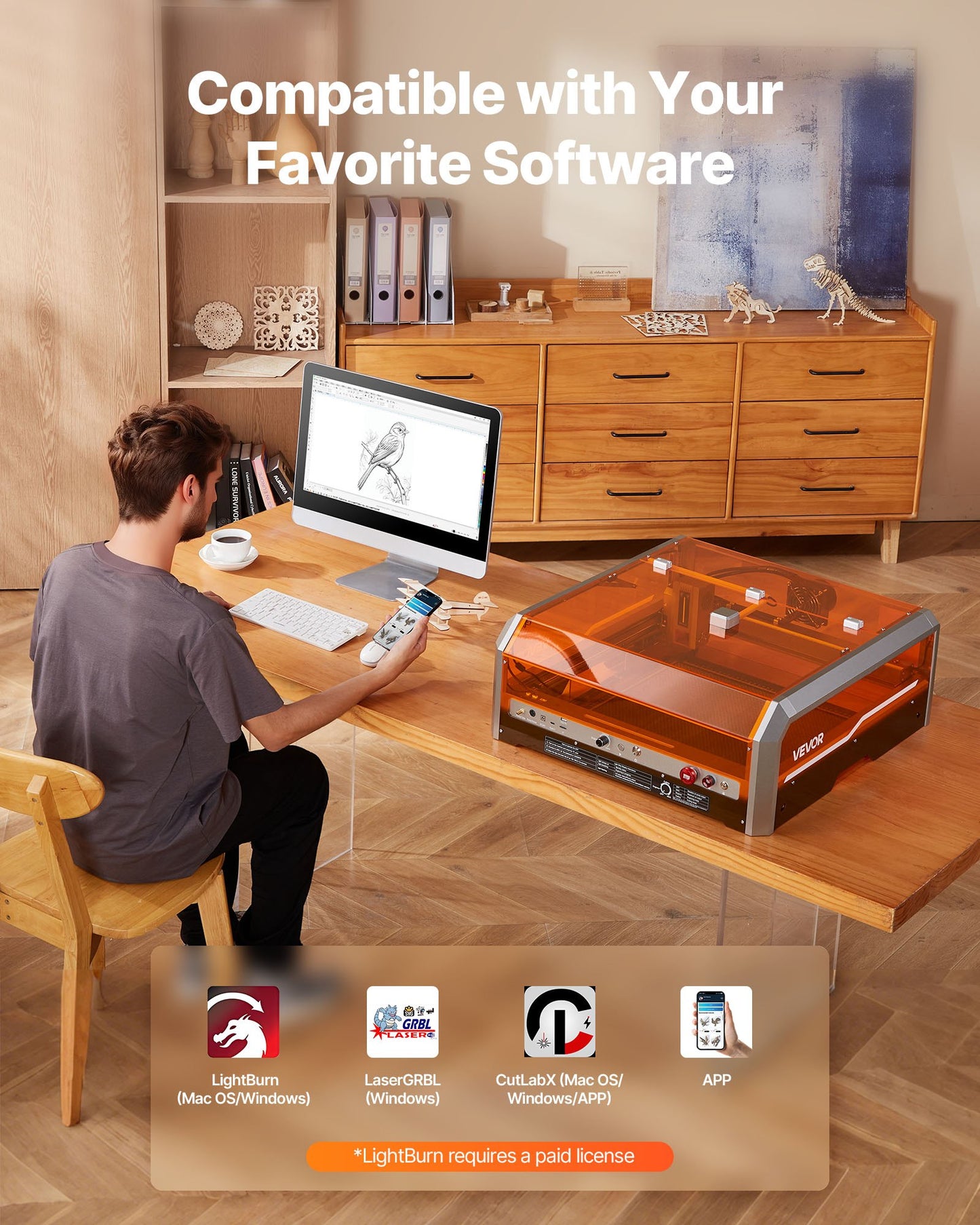 Laser Engraver, 20W, Laser Engraving and Cutting Machine with Enclosure Camera, Laser Cutter, 400 x 400 mm Working Area, 30000 mm/min, for Wood, Leather, Glass, Paper, Certain Metal, Class 1