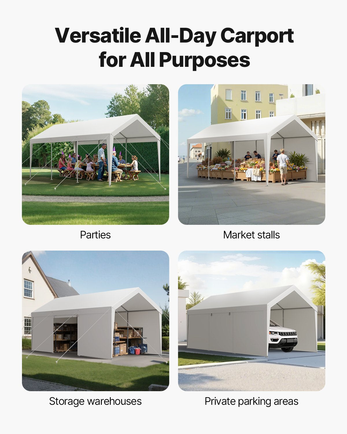 Carport, 10 x 20 FT Outdoor Car Canopy, Potable Carport with Removable Sidewalls & Door, Heavy Duty Car Shelter, UV-Resistant & Water-Resistant, All-Season Protection for Automobile Boat White
