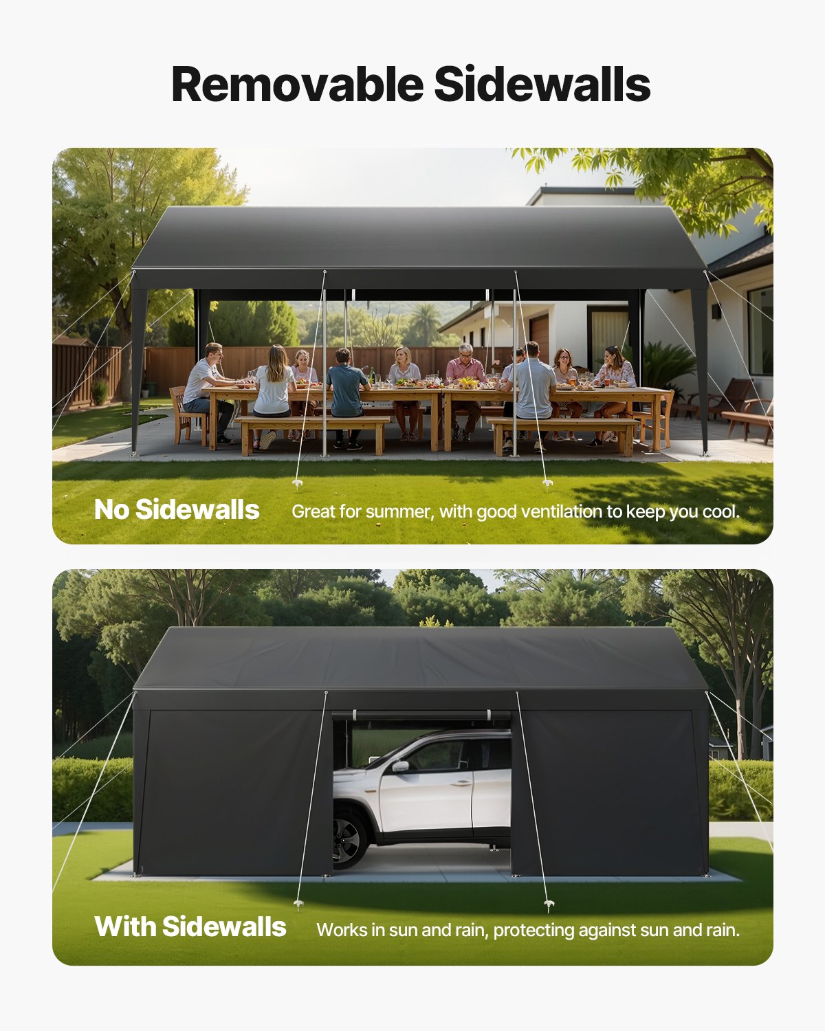 Carport, 10 x 20 FT Outdoor Car Canopy, Potable Carport with Removable Sidewalls & Door, Heavy Duty Car Shelter, UV-Resistant & Water-Resistant, All-Season Protection for Automobile Boat Grey