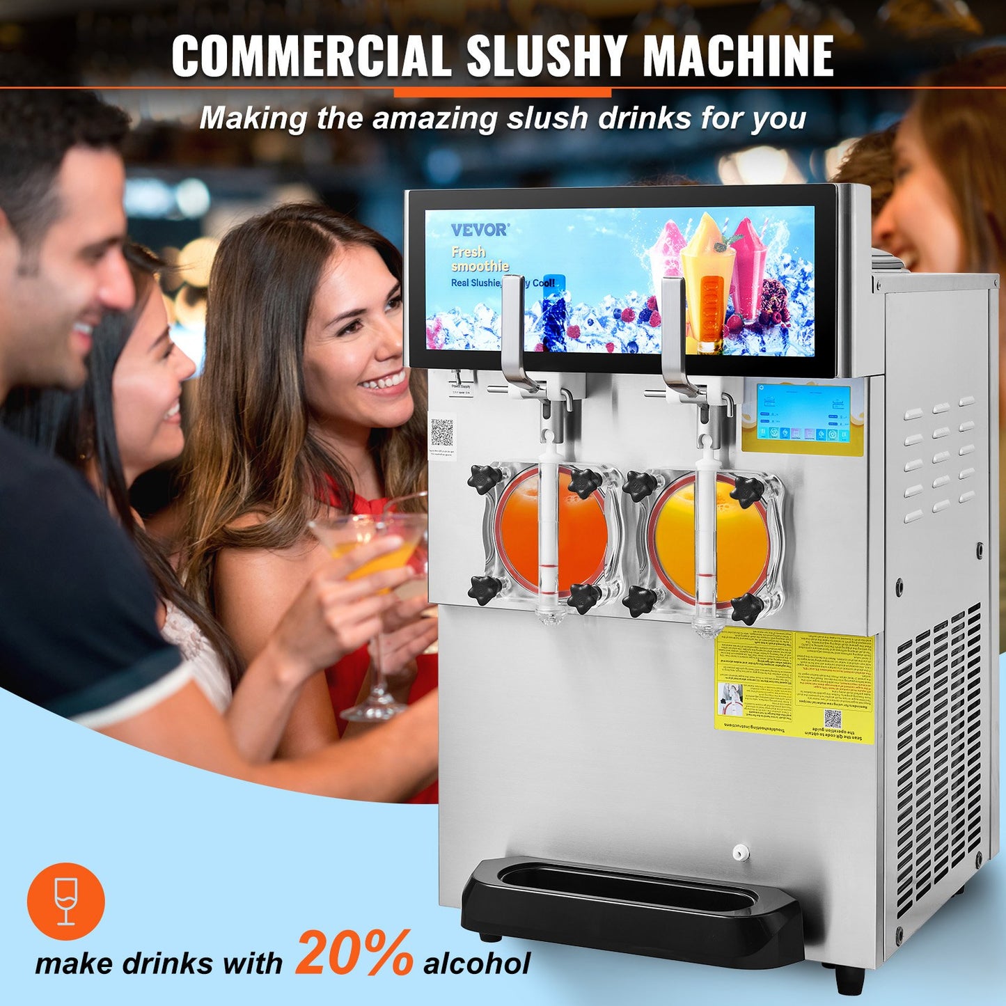 8L / 2.1 Gal Double Bowl Commercial Slushy Machine Margarita Smoothie Frozen Drink
