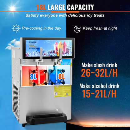 8L / 2.1 Gal Double Bowl Commercial Slushy Machine Margarita Smoothie Frozen Drink