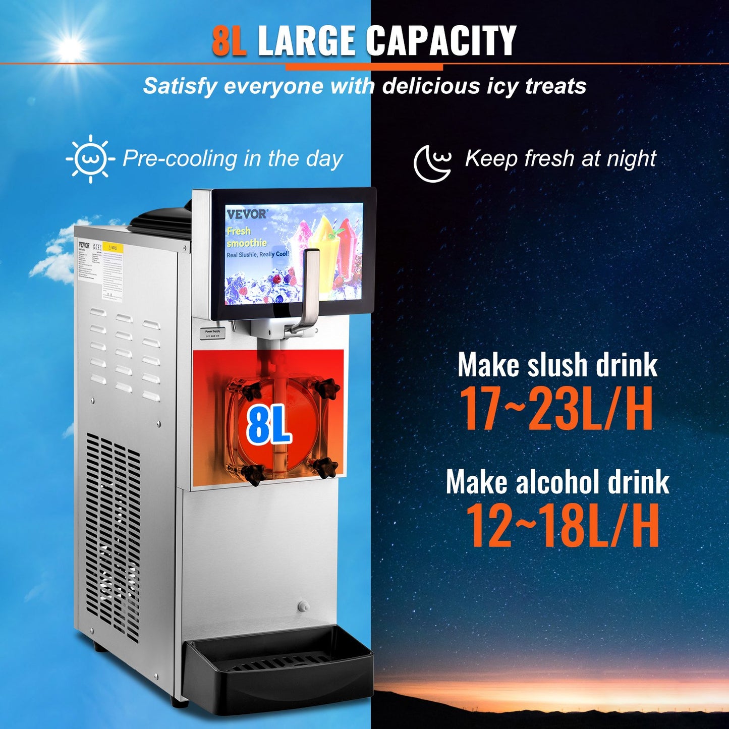 8L / 2.1 Gal Single Bowl Commercial Slushy Machine Margarita Smoothie Frozen Drink