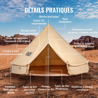Canvas Bell-tält, 4 säsonger 4 m/13,12 ft jurttält, canvastält för camping med spisuttag, andningsbart tält rymmer upp till 6 personer, familjecamping utomhus jaktsällskap