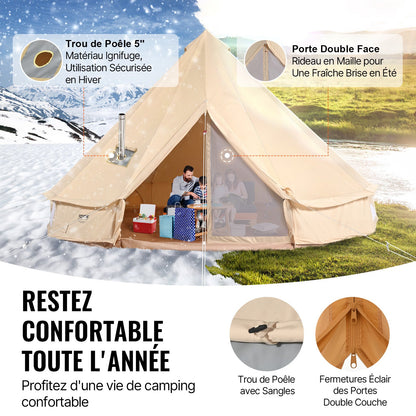 Canvas Bell-tält, 4 säsonger 5 m/16,4 ft jurttält, canvastält för camping med spisuttag, andningsbart tält rymmer upp till 8 personer, familjecamping utomhus jaktsällskap