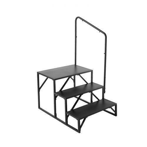 RV Steps, 3-Step RV Stairs, 440 LBS/199.6 kg Load Capacity, Thickened Carbon Steel, With Handrail, Non-Slip Steps for Safe Entry and Exit, Suit for RV, Trailer, Camper Steps