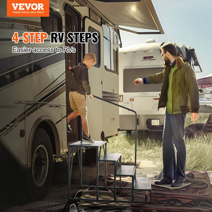 RV Steps, 4-Step RV Stairs, 440 LBS/199.6 kg Load Capacity, Thickened Carbon Steel, With Handrail, Non-Slip Steps for Safe Entry and Exit, Suit for RV, Trailer, Camper Steps