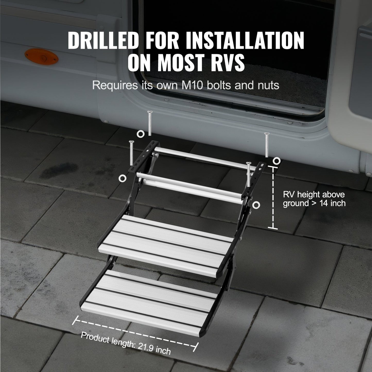 RV Steps, 2-Step, Manual Retractable RV Stairs, Foldable, 440 LBS Load Capacity, Aluminum Alloy Steps, Thickened Steel Plate, Non-Slip Steps for Safe Entry and Exit, RV, Trailer, Camper Steps