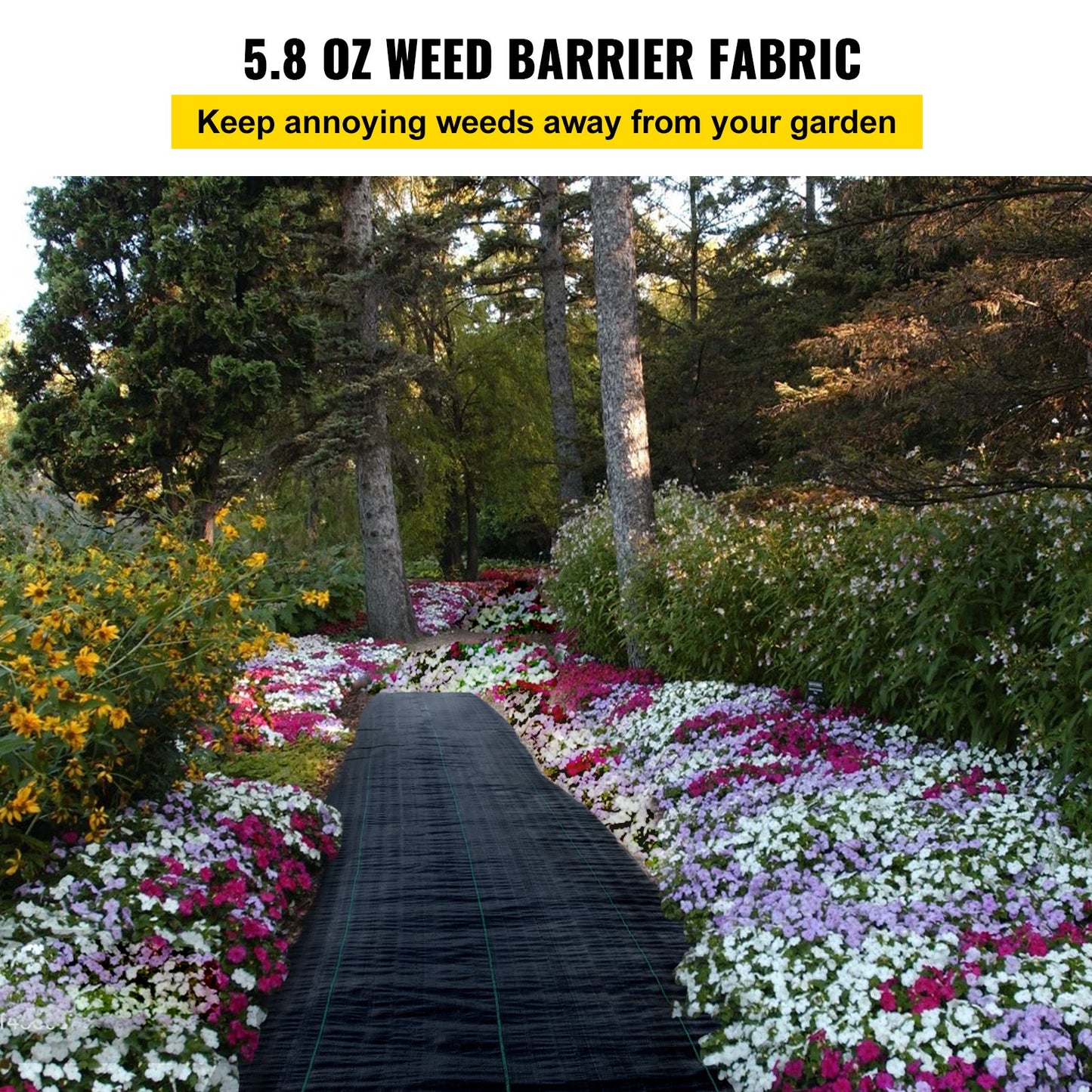 Garden Weed Barrier Fabric, 197 g/m² Heavy Duty Landscape Fabric, 120 cm x 3048 cm Weed Block Control for Garden Ground Cover, Woven Geotextile Fabric for Landscaping, Gardening, Underlayment, Black