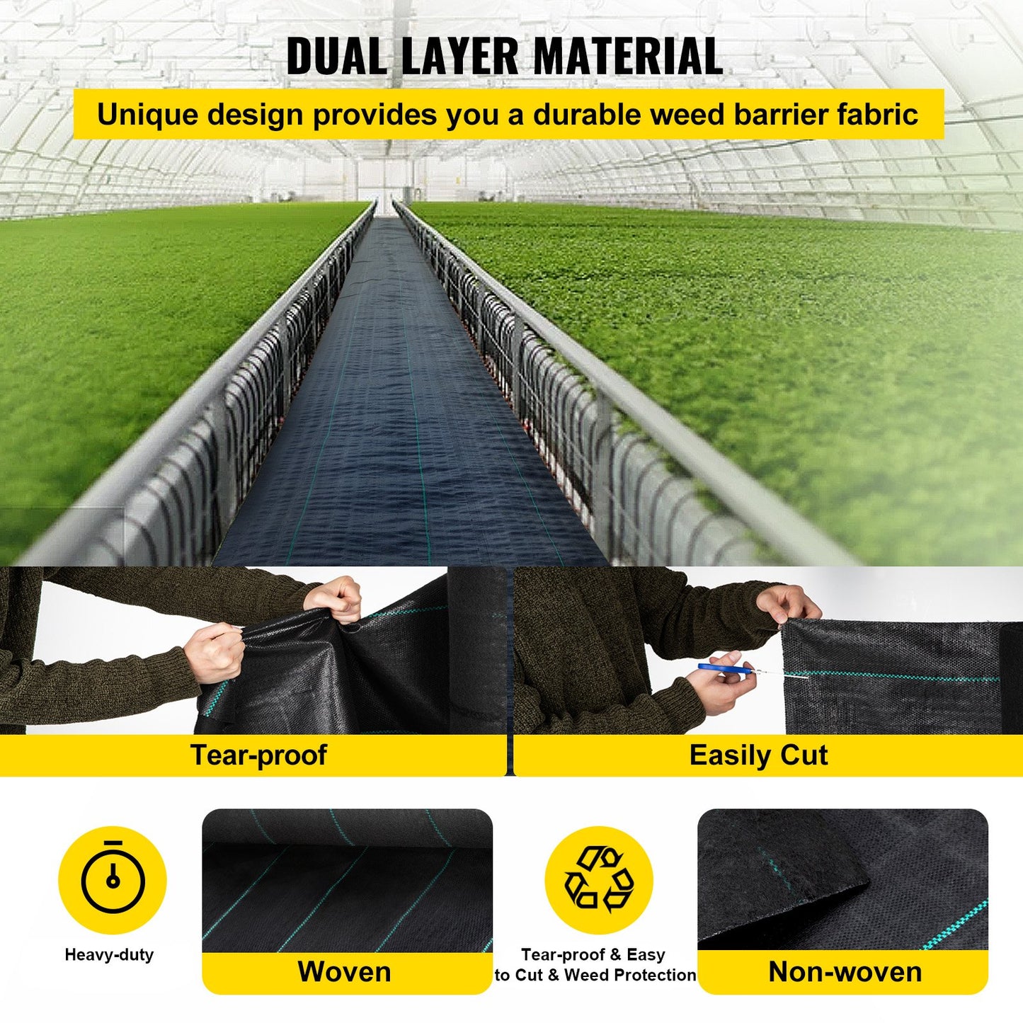 Garden Weed Barrier Fabric, 197 g/m² Heavy Duty Landscape Fabric, 120 cm x 3048 cm Weed Block Control for Garden Ground Cover, Woven Geotextile Fabric for Landscaping, Gardening, Underlayment, Black