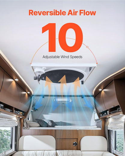 RV Vent Fan, 14 inch RV Roof Vent Fan 12V, Powerful 10-Speed Reversible Fan with Remote Control, Built-in DC Motor, Power Top Lid,12 inch Fan Blade,Fits 14 x14 inch Roof Openings