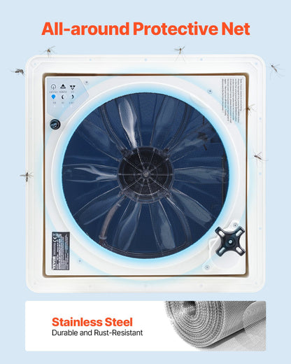 RV Vent Fan, 14 inch RV Roof Vent Fan 12V, Powerful 10-Speed Reversible Fan with Remote Control, Built-in Rain Cover, Power Top Lid,12 inch Fan Blade,Fits 14 x14 inch Roof Openings