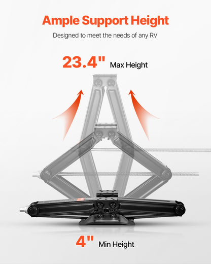 9000 lbs RV Scissor Jacks, 4-23.4 in RV Stabilizer Leveling Scissor Jacks, Set of 2, Heavy Duty Stabilizer Jack with Crank Handle, Socket and Bubble Levels, Not Easily Bent or Deformed