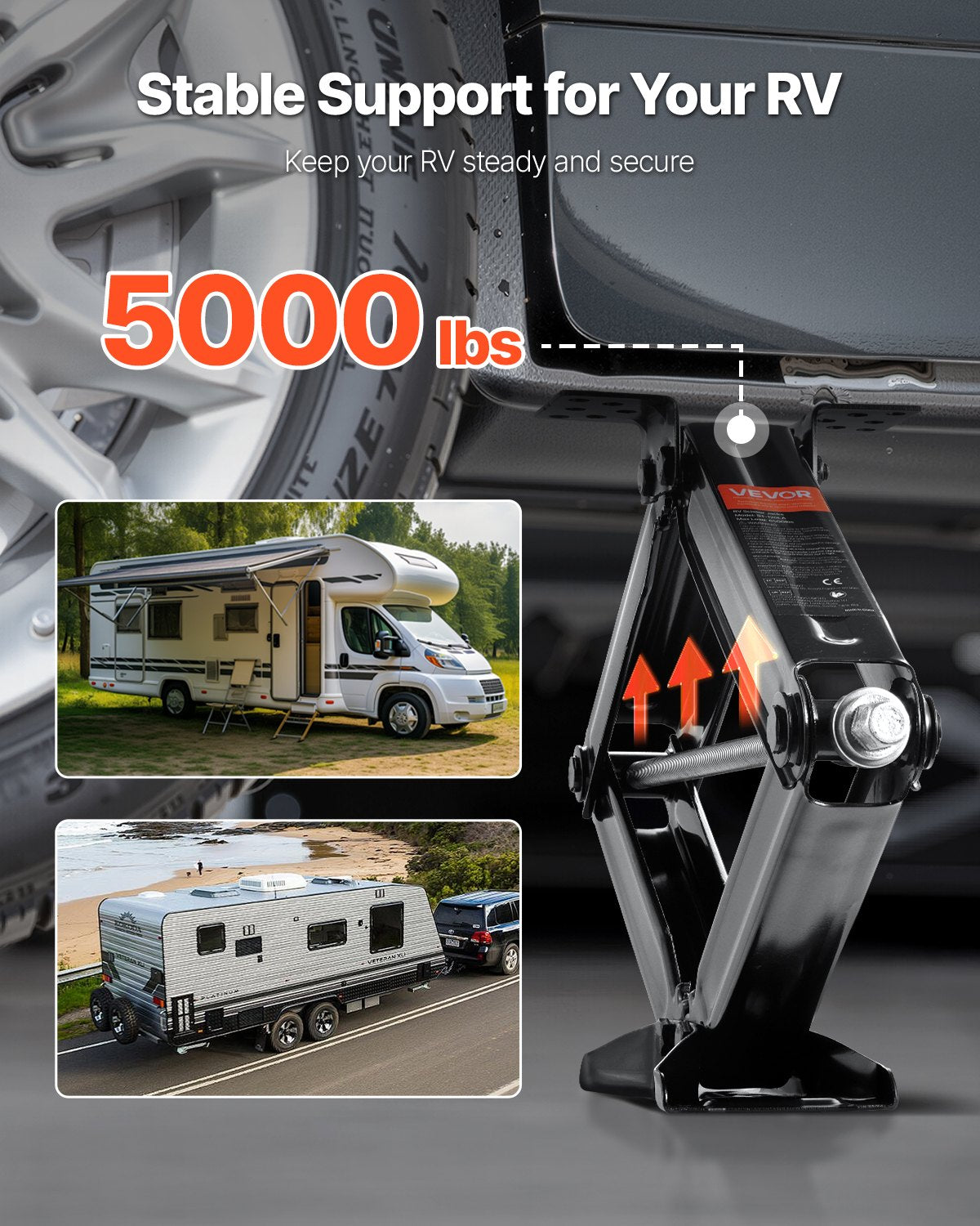 5000 lbs RV Scissor Jacks, 4-23.4 in RV Stabilizer Leveling Scissor Jacks, Set of 4, Heavy Duty Stabilizer Jack with Crank Handle, Socket and Bubble Levels, Not Easily Bent or Deformed