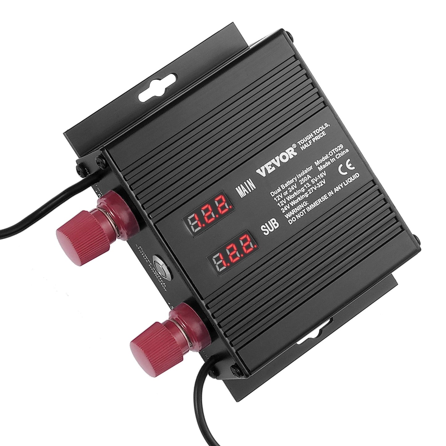 250 AMP Dubbelbatteri Smart Isolator, 12V/24V, Universell VSR Spänningskänslig Relä Batteriisolator Intelligent med LCD-skärm, För Bil Lastbil ATV Husbil Batteristartkontroll Strömbrytare