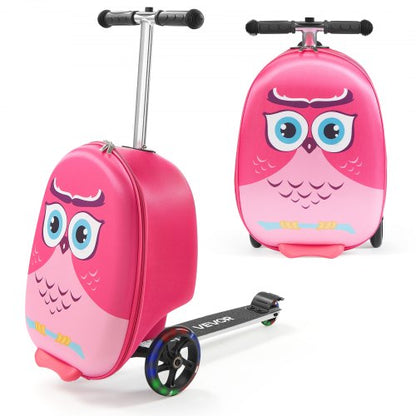 Ride-on Luggage, 20 L Capacity, 20 Inches Kids Scooter Suitcase with Flash PU Wheels, Adjustable Handle & TPR Non-Slip Grip, Foldable & Lightweight Scooter Luggage for Kids Aged 5+, Pink