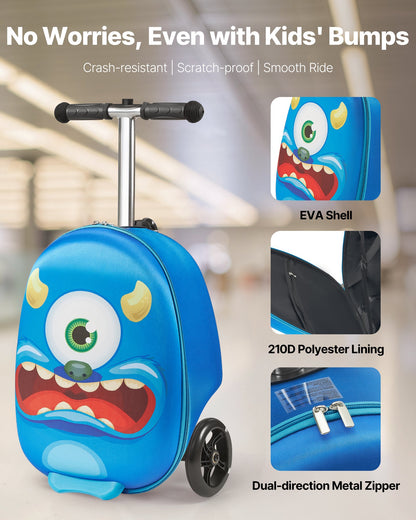 Åkväska, 20 liters kapacitet, 20 tums barnskoterväska med Flash PU-hjul, justerbart handtag och halkfritt TPR-grepp, hopfällbar och lätt skoterväska för barn från 5 år, blå