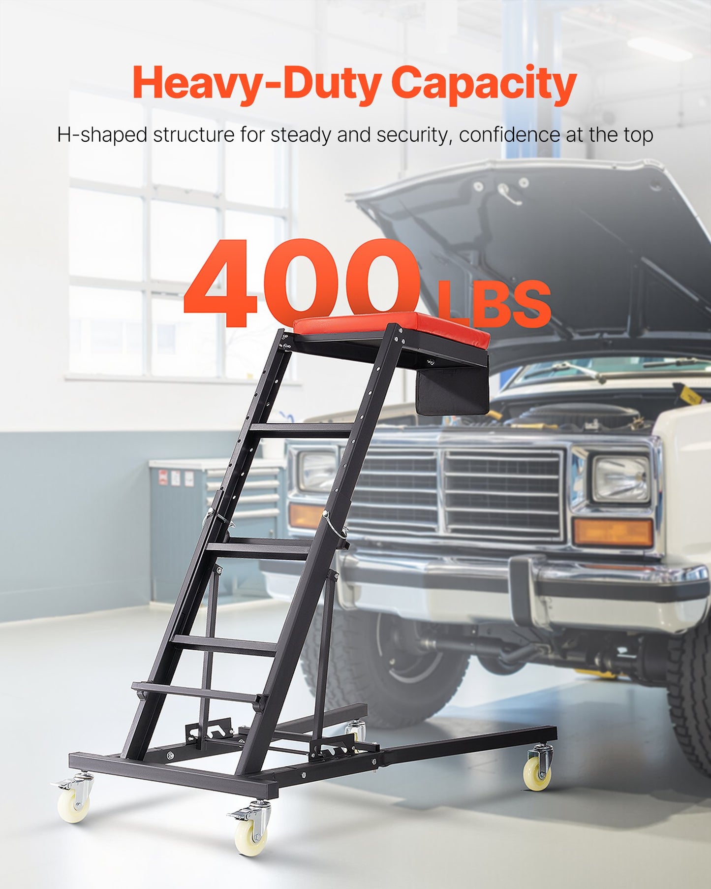 Krypvagn för fordonsmontering, med justerbar höjd 1219-1930 mm, 400 LBS kapacitet hög krypvagn, 4 svängbara hjul, kraftig krypvagn för bilreparation och underhåll
