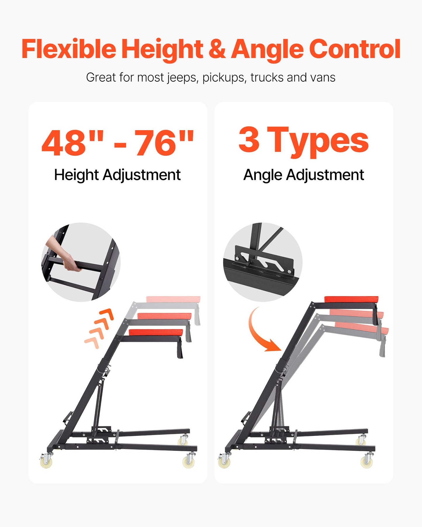 Krypvagn för fordonsmontering, med justerbar höjd 1219-1930 mm, 400 LBS kapacitet hög krypvagn, 4 svängbara hjul, kraftig krypvagn för bilreparation och underhåll