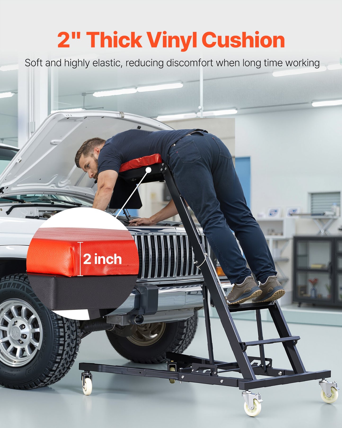 Krypvagn för fordonsmontering, med justerbar höjd 1219-1930 mm, 400 LBS kapacitet hög krypvagn, 4 svängbara hjul, kraftig krypvagn för bilreparation och underhåll