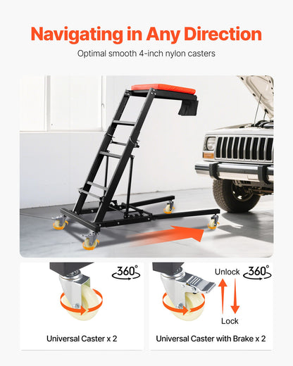 Krypvagn för fordonsmontering, med justerbar höjd 1219-1930 mm, 400 LBS kapacitet hög krypvagn, 4 svängbara hjul, kraftig krypvagn för bilreparation och underhåll