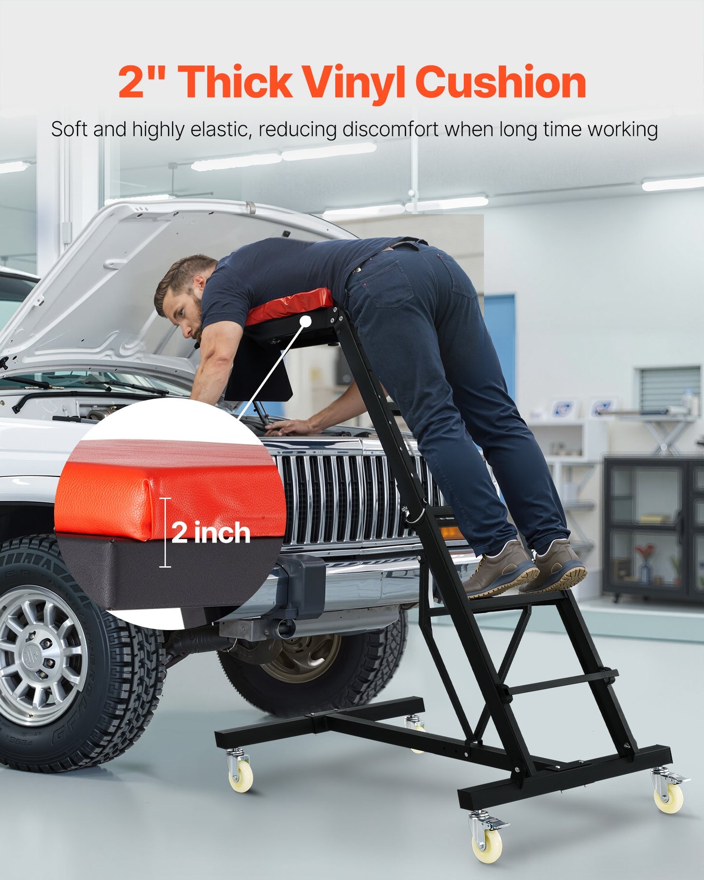 Top Automotive Creeper, Engine Creeper with Adjustable Height 45.7" to 66.3", 400 LBS Capacity High Creeper, 4 Swivel Caster Wheels, Heavy Duty Creeper for Auto Repair and Maintenance