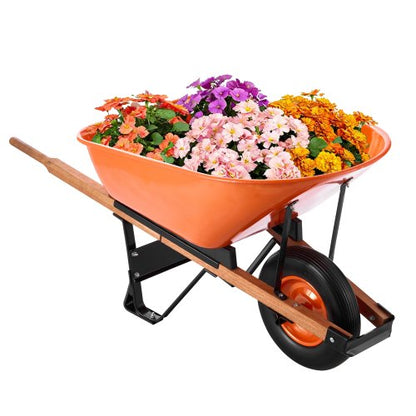 Wheelbarrow Cart, 6 Cu. Ft. Load & 330 lbs Capacity, One Wheel Garden Dump Cart Wheel Barrow with Metal Handle & 16" Wide Track Wheels, Easy Loading Utility Yard Cart & Wagons for Lawn Farm