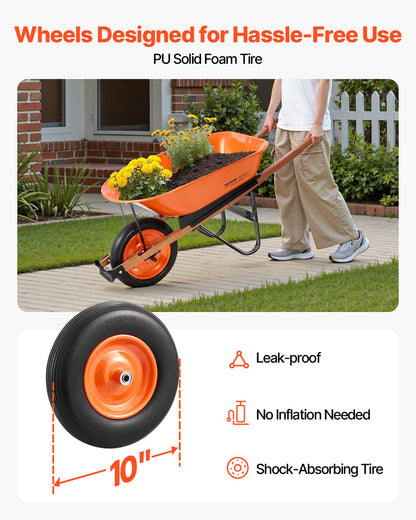 Wheelbarrow Cart, 5 Cu. Ft. Load & 330 lbs Capacity, One Wheel Garden Dump Cart, Garden Wagon with Metal Handle & 16" Wide Track Wheels, Easy Loading Utility Yard Cart & Wagons for Lawn Farm