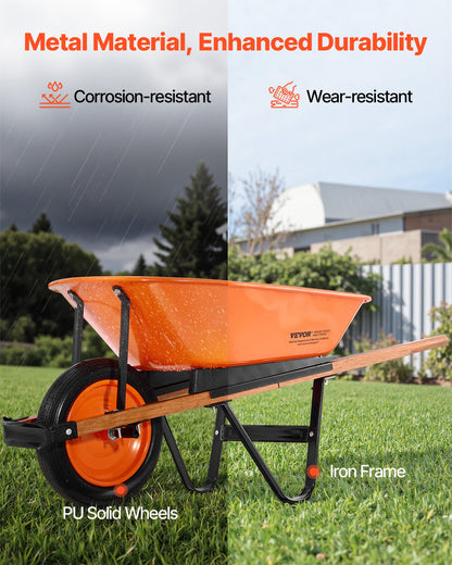 Wheelbarrow Cart, 5 Cu. Ft. Load & 330 lbs Capacity, One Wheel Garden Dump Cart, Garden Wagon with Metal Handle & 16" Wide Track Wheels, Easy Loading Utility Yard Cart & Wagons for Lawn Farm