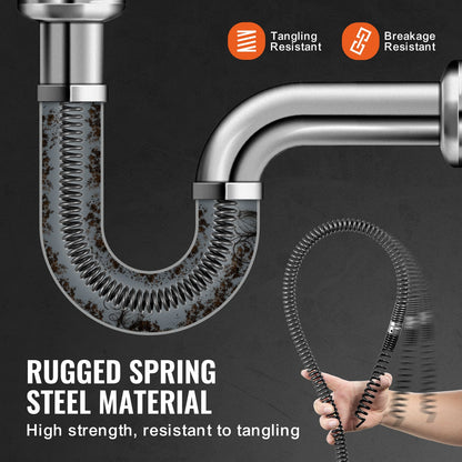 Sectional Drain Cleaning Cable 100FT/30.5 m x 5/8In/1.6 cm & 7 Cutters for 0.8"-3.9"/2-10 cm Pipes