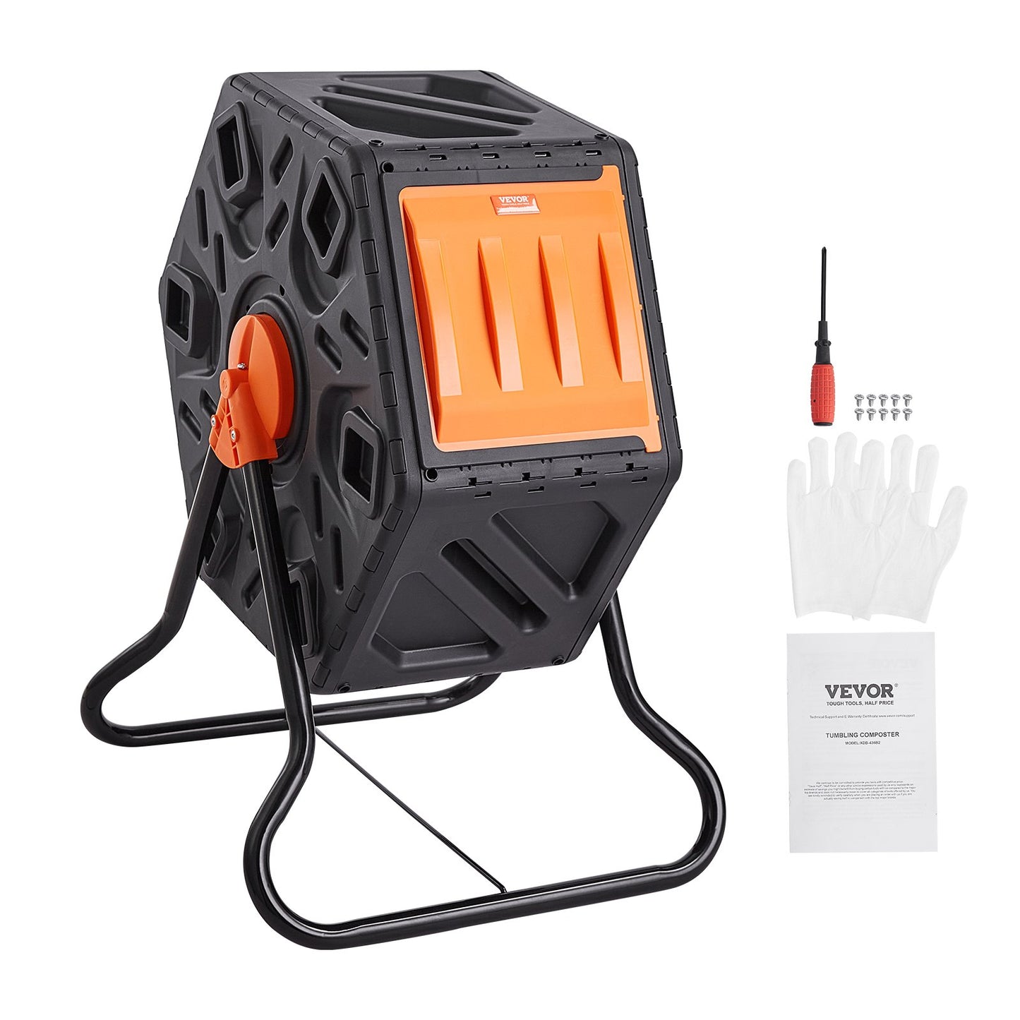 Kompostbehållare, 70 l liten kompostbehållare, kompakt roterande kammare med skjutdörr och stålram, BPA-fri kompostbehållare för trädgård, kök, uteplats, utomhusbruk