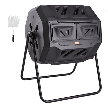 Compost Bin, 162.8 L Dual Chamber Composting Tumbler, Large Tumbling Rotating Composter with 2 Sliding Doors and Steel Frame, BPA Free Composter Bin Tumbler for Garden, Kitchen, Yard, Outdoor