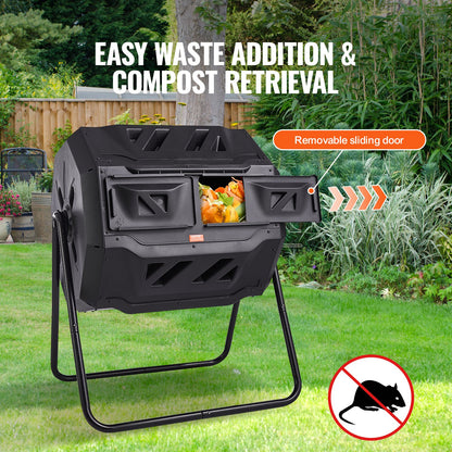 Compost Bin, 162.8 L Dual Chamber Composting Tumbler, Large Tumbling Rotating Composter with 2 Sliding Doors and Steel Frame, BPA Free Composter Bin Tumbler for Garden, Kitchen, Yard, Outdoor
